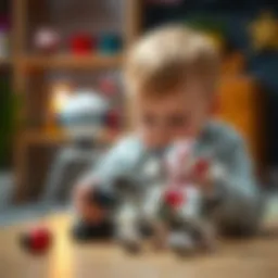 A child interacting with an advanced robotic toy, showcasing engagement and curiosity.