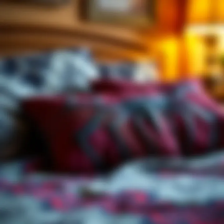 A close-up of Spider-Man themed pillow and blanket, showcasing intricate designs