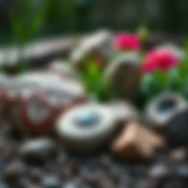 Finished decorative stones displayed in a garden