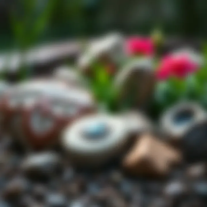 Finished decorative stones displayed in a garden