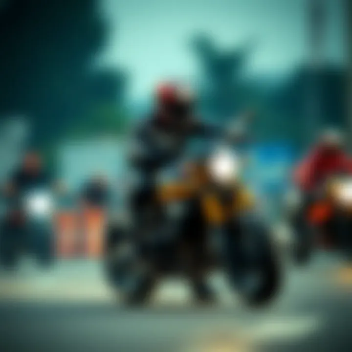 Training session for stunt motorcycle enthusiasts