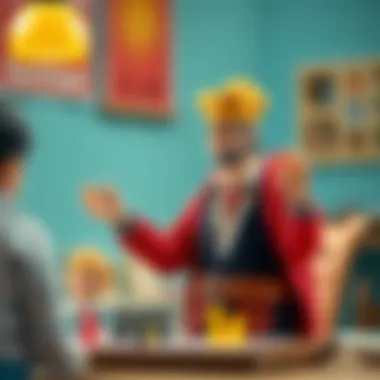 An adult explaining the rules of the Sunman word game.