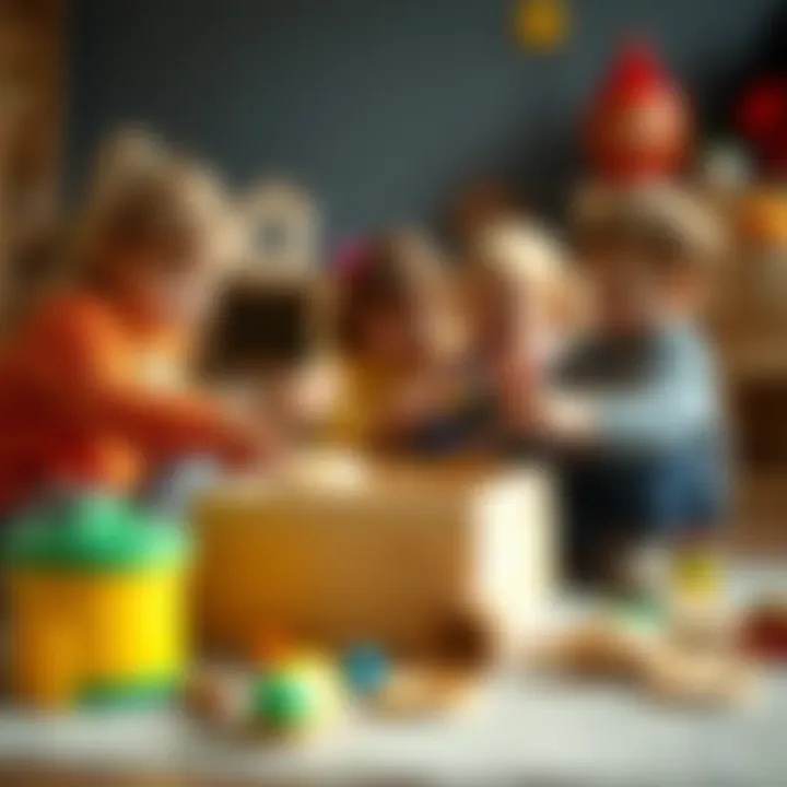 Children engaging in creative play with a wooden box.