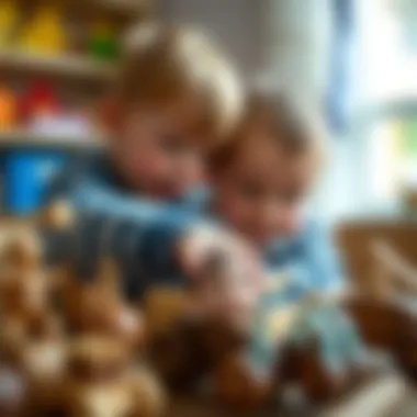 Close-up of motor skill development with wooden toys.