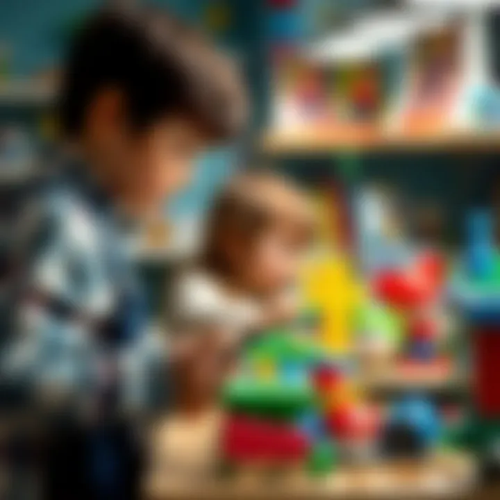 Parents selecting educational toys for their children.