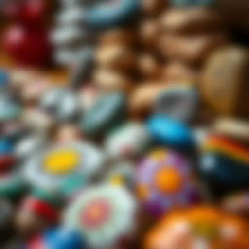 Artistic Display of Painted Stones Colorful painted stones arranged in an artistic display