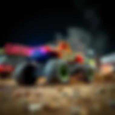 A dynamic photograph capturing the thrill of monster truck events