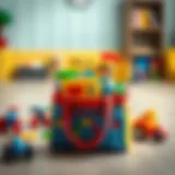 Colorful toy bag filled with educational toys