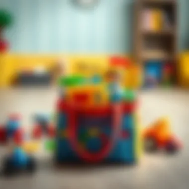 Colorful toy bag filled with educational toys