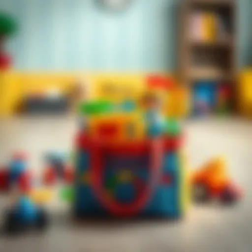 Colorful toy bag filled with educational toys