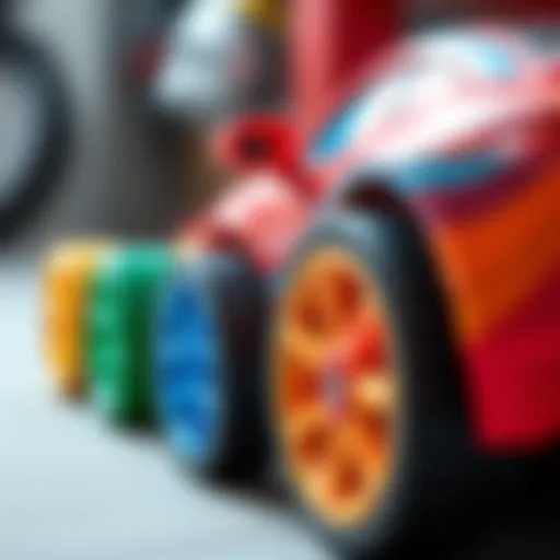 Colorful toy car wheels designed for imaginative play