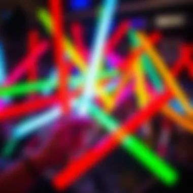 Colorful toy lightsabers in action