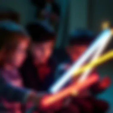 Children engaged in creative play with lightsabers