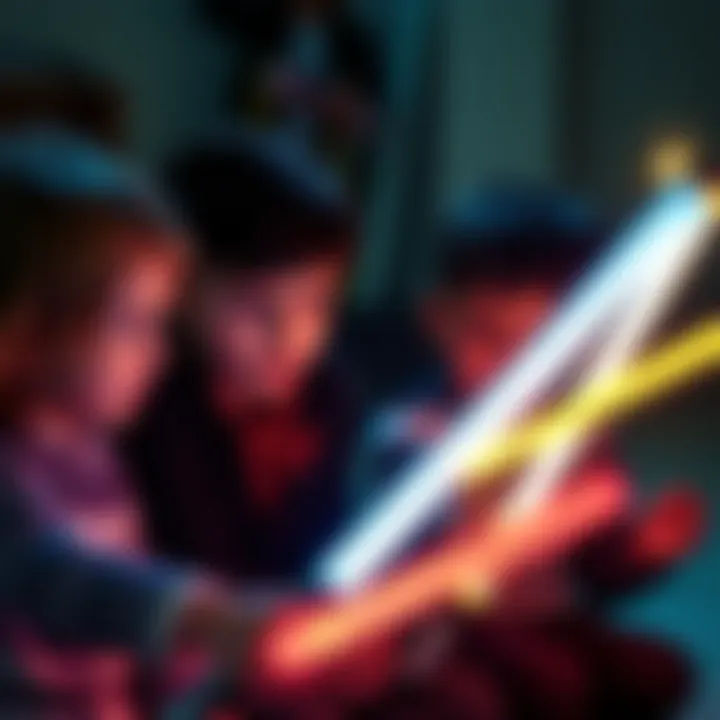 Children engaged in creative play with lightsabers