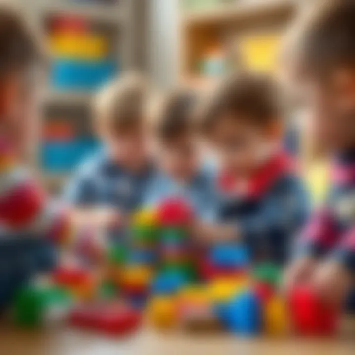 Children engaging in a group activity with building blocks
