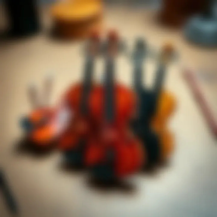 Different designs of toy violins