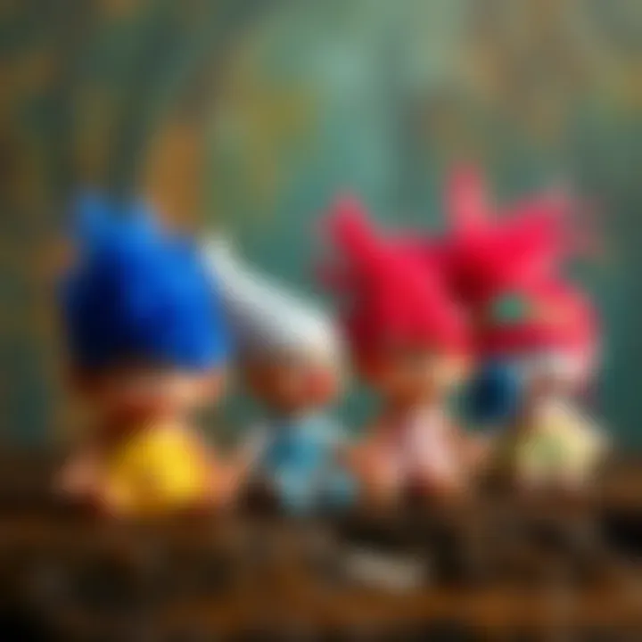 Illustration of different troll doll designs showcasing evolution