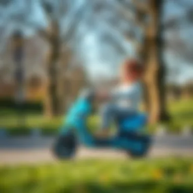 A child safely riding the Twister Maxi Scooter in a park