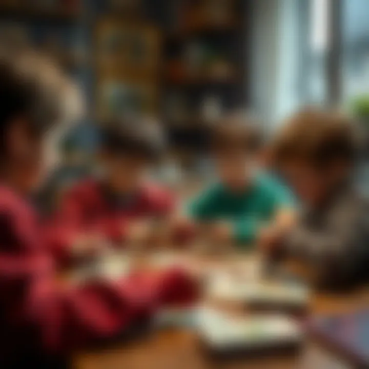 Children playing a card game together, promoting development