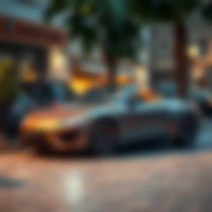 Luxury two-seater vehicle parked in an upscale environment