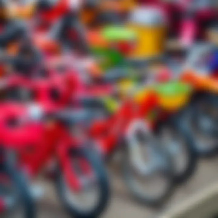 Different types of children's bicycles displayed together