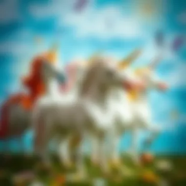 Different styles of unicorn illustrations displayed together.