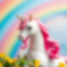A whimsical unicorn surrounded by a vibrant rainbow.