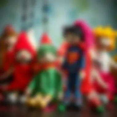 A collection of diverse long toy dolls made from various materials