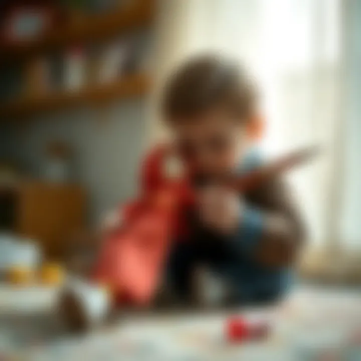 A child engaged in imaginative play with a long doll, showcasing creativity
