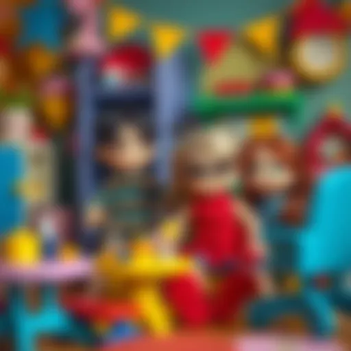 Long toy dolls in a colorful playroom setting