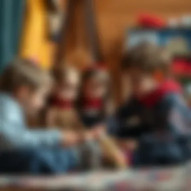 A scene of children playing together with long dolls, emphasizing social interaction