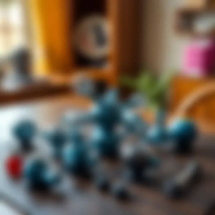 Creative arrangement of the vacuum molecule set pieces on a table