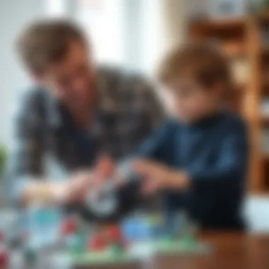 An adult guiding a child as they explore the vacuum molecule set