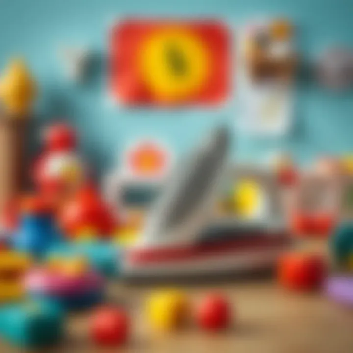 Variety of learning toys including toy iron.