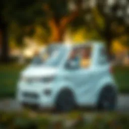 White electric car for children in a park setting