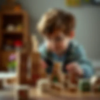 Child engaged in imaginative play with wooden blocks