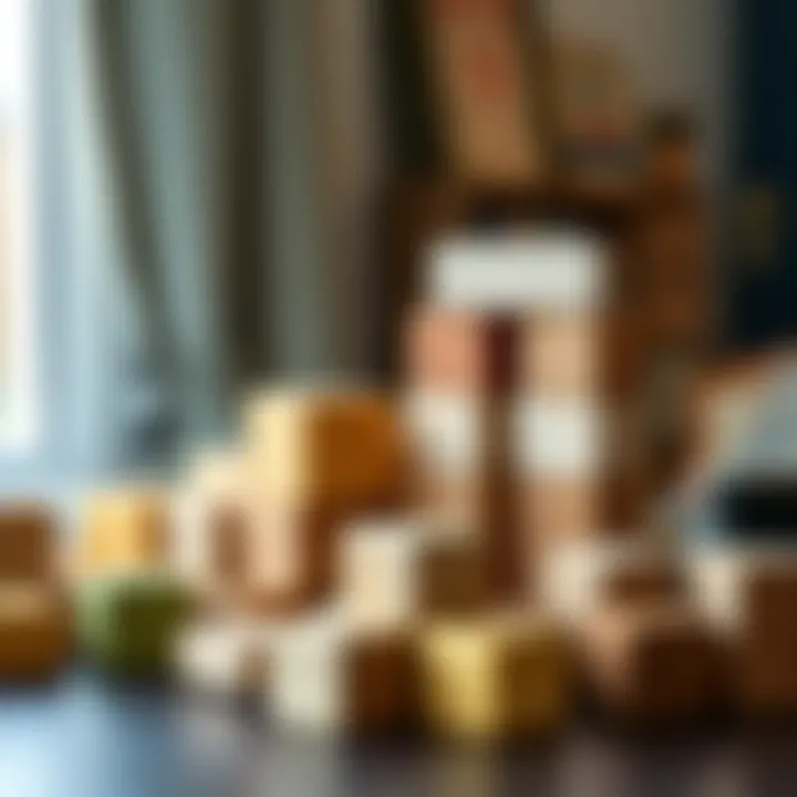 Different types of wooden blocks arranged on a table