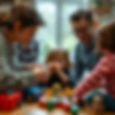 Parents and teachers guiding children in a Yes-No game