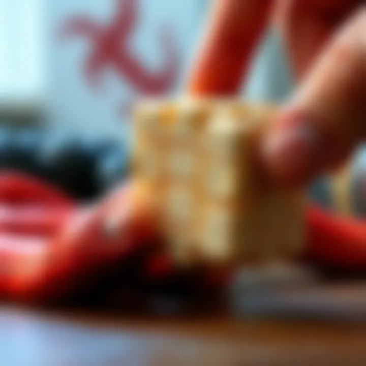 A close-up view of a Snake Cube being manipulated, emphasizing its tactile nature