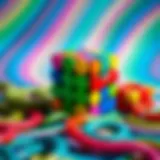 A vibrant display of different colored Snake Cubes arranged in a complex pattern