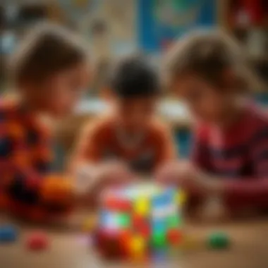 Children engaging with intelligence cubes, highlighting interactive learning
